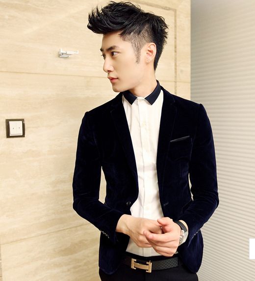 Wholesale-New Arrival Single Button Casual Velvet Blazers Men Korean Fashion Slim Fit Casual Wine Red Navy Blue Blazer Clothing M-XXL