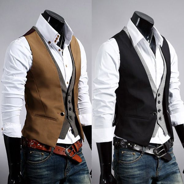 2017 Wholesale Hot Sale Men&#39;S Slim Vest Suit Style Double Layered Single Row Button Vest ...