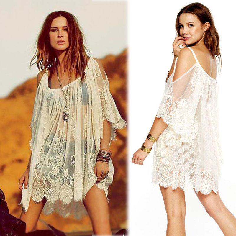 Wholesale 2015 Women Dress Hippie Boho Vintage Style Lace Short Sleeve