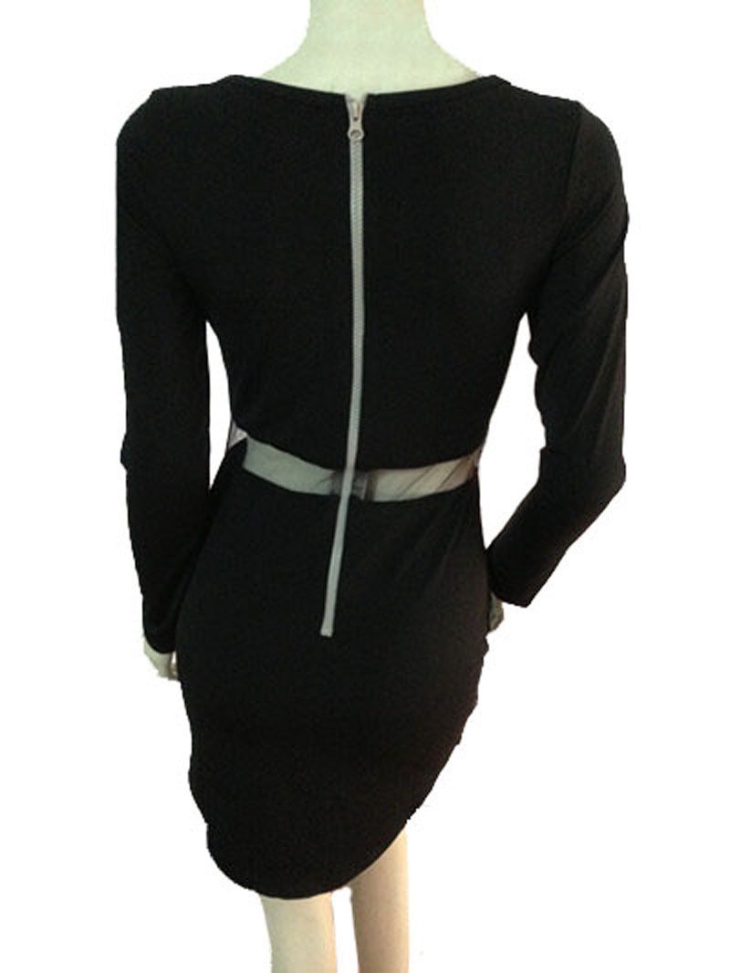 Wholesale-2015 new fashion Balck women black bodycon bandage dress casual O-neck long sleeved mesh waist Slim sexty mini dresses plus size