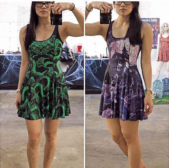 Wholesale-EAST KNITTING BL-483 New 2015 Fashion Sexy Women Dress CTHULHU 3d Print Dresses Tank Summer Casual Dress
