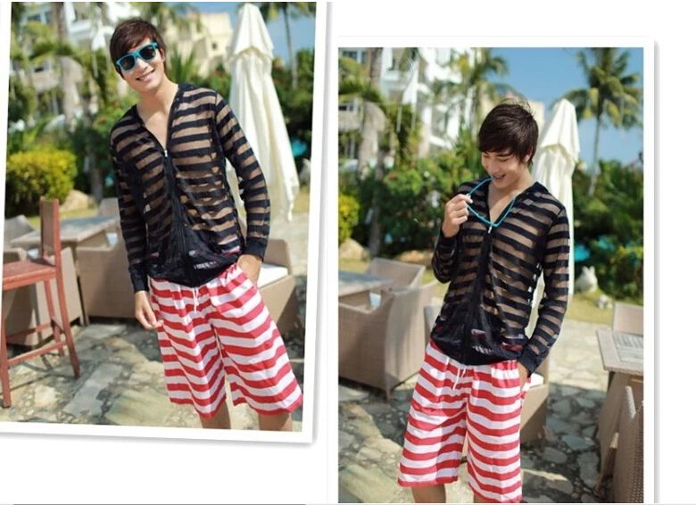 Wholesale-FASHION 2015 Slim spring autumn couples stripe loose cardigan bask clothes
