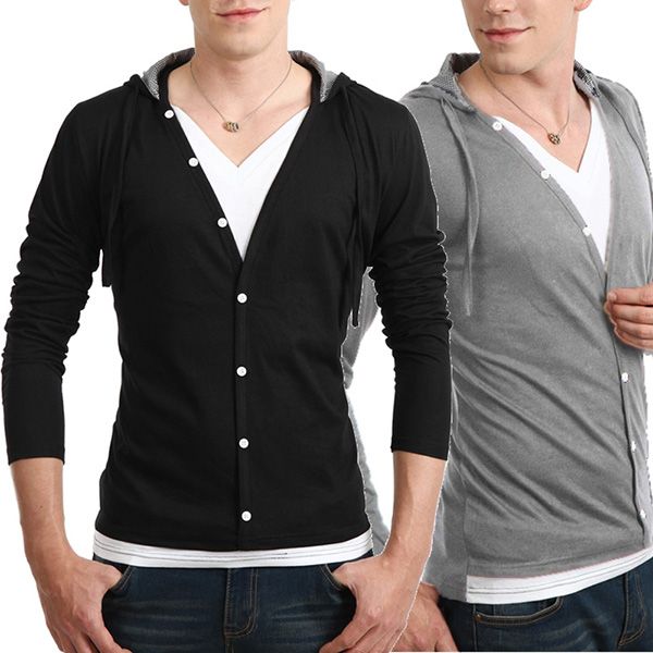 Wholesale-New Men Slim Fit Cotton Knit Sweater Cardigan Button Deep V Neck Basic Coat 3 colors 4 size