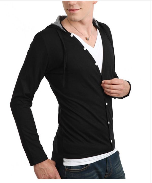 Wholesale-New Men Slim Fit Cotton Knit Sweater Cardigan Button Deep V Neck Basic Coat 3 colors 4 size
