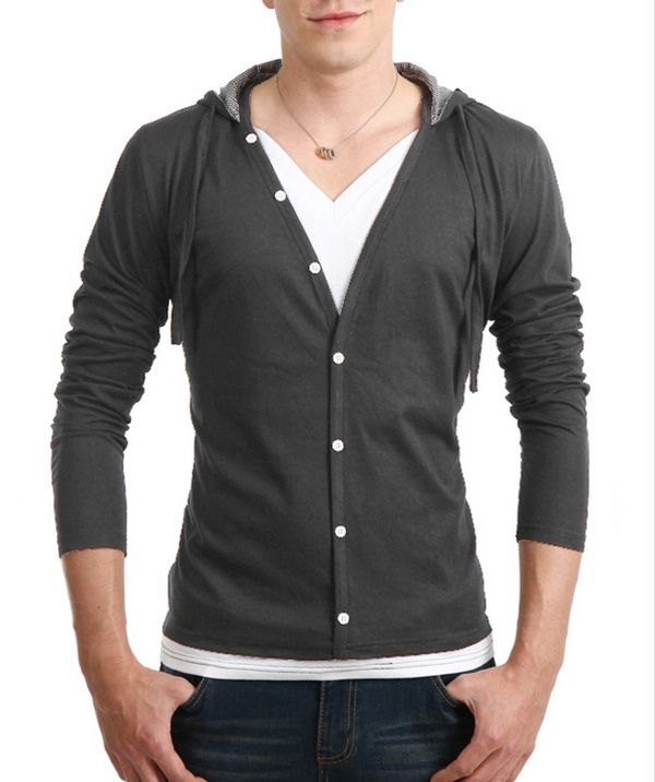 Wholesale-New Men Slim Fit Cotton Knit Sweater Cardigan Button Deep V Neck Basic Coat 3 colors 4 size