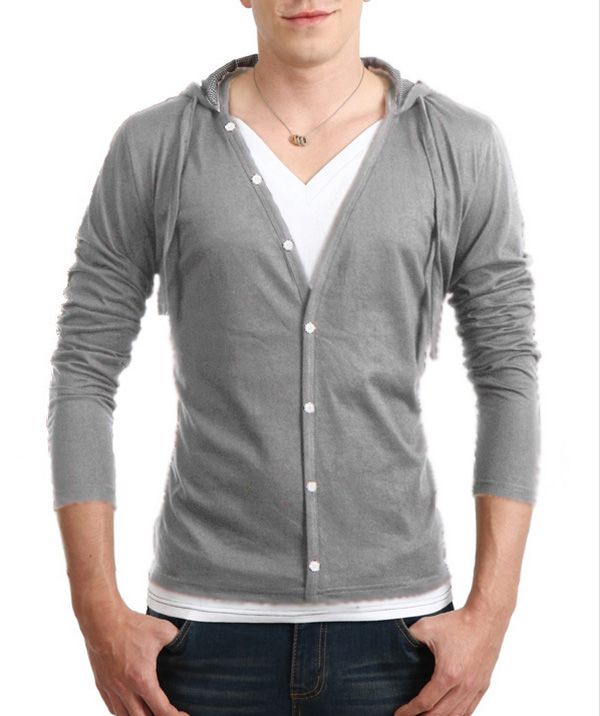 Wholesale-New Men Slim Fit Cotton Knit Sweater Cardigan Button Deep V Neck Basic Coat 3 colors 4 size