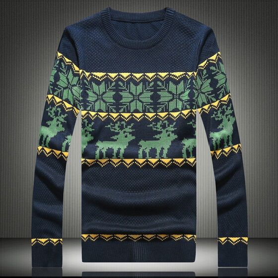 Wholesale-New and autumn men sweater fashion Christmas snowflakes fawns printed sweater casual slim fit pullover sweater men