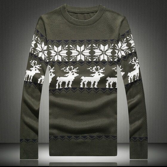Wholesale-New and autumn men sweater fashion Christmas snowflakes fawns printed sweater casual slim fit pullover sweater men