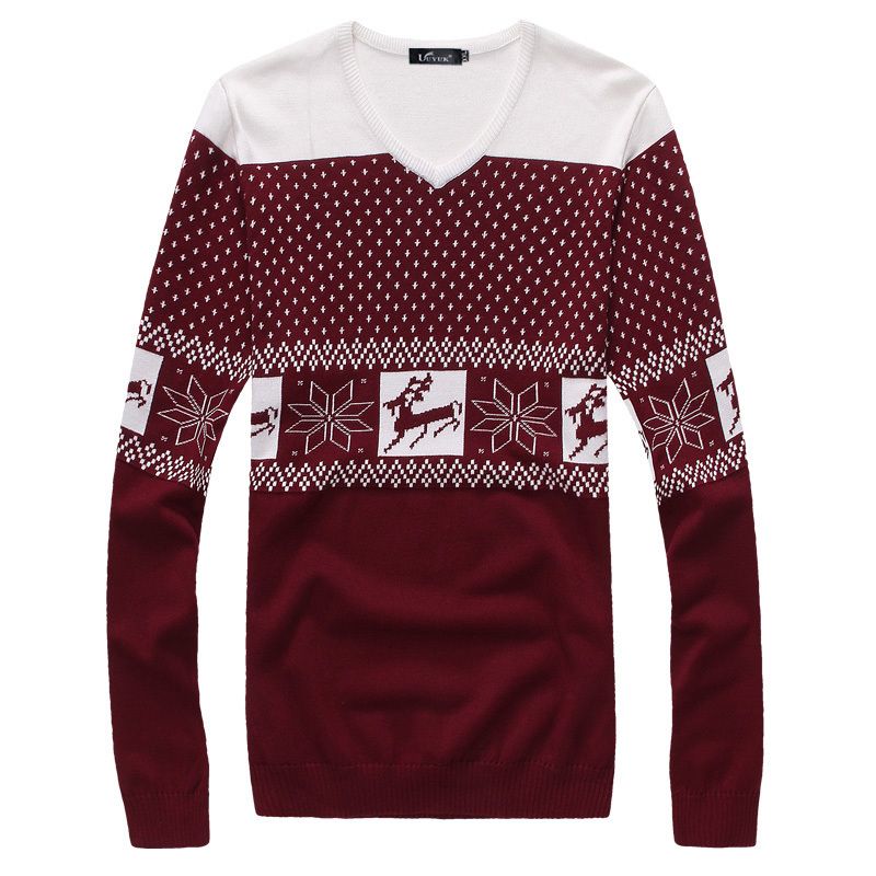 Wholesale-Man Pullover Sweater Christmas With a deer print fashionmens spring clothing sweater slim V-neck shirt shirt Clothing w318