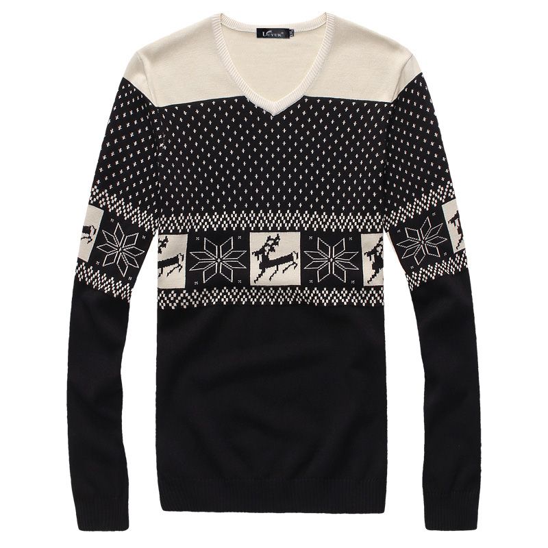 Wholesale-Man Pullover Sweater Christmas With a deer print fashionmens spring clothing sweater slim V-neck shirt shirt Clothing w318