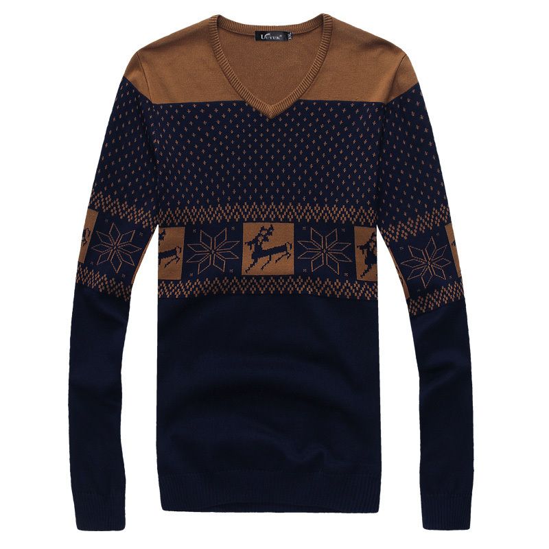 Wholesale-Man Pullover Sweater Christmas With a deer print fashionmens spring clothing sweater slim V-neck shirt shirt Clothing w318