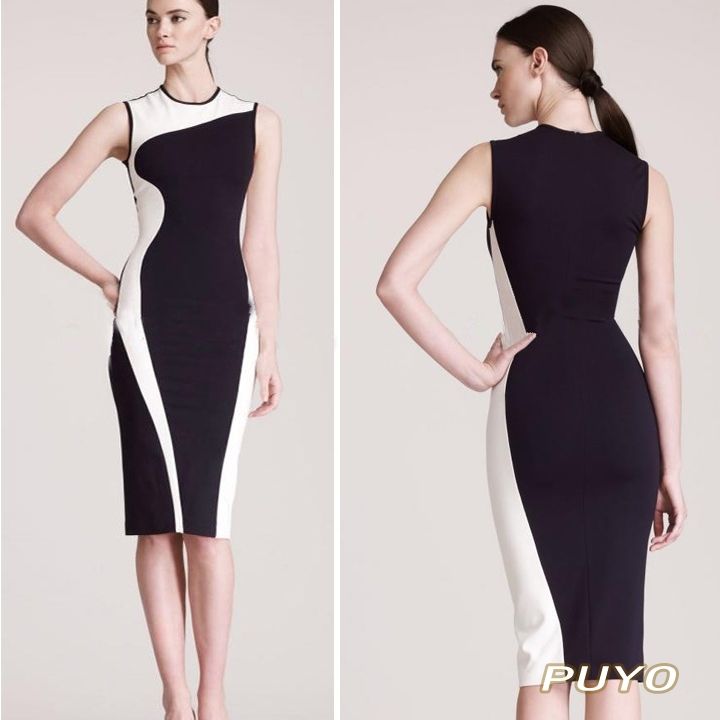 Wholesale-2015 Fashion Women Elegant Vintage Geometry sleeveless bandage dress, O-Neck Bodycon Party Evening Slim pencil Dress 19768