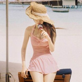 Wholesale-New Sexy Plus Size Swimwear Skirted Cute One Piece Swimsuit Conservative Swimsuits Push Up Women Bathing Suit M L XL XXL
