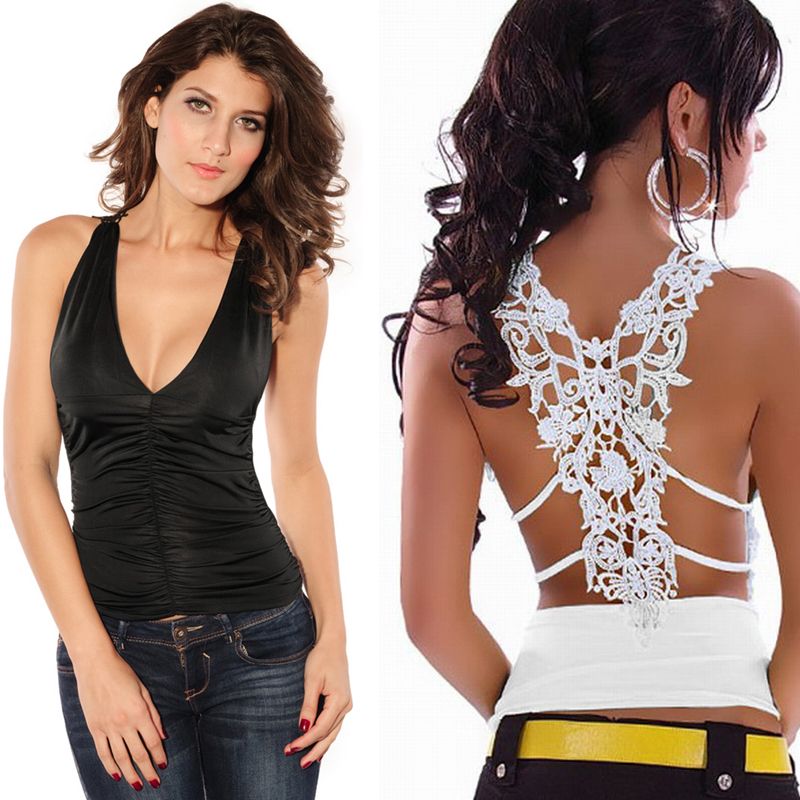 Wholesale-Hot Sale Sexy Women Tank Top Crochet Lace Patchwork Open Back Deep V Neck Night Club Camisole Vest Top Black White
Wholesale-Hot Sale Sexy Women Tank Top Crochet Lace Patchwork Open Back Deep V Neck Night Club Camisole Vest Top Black White