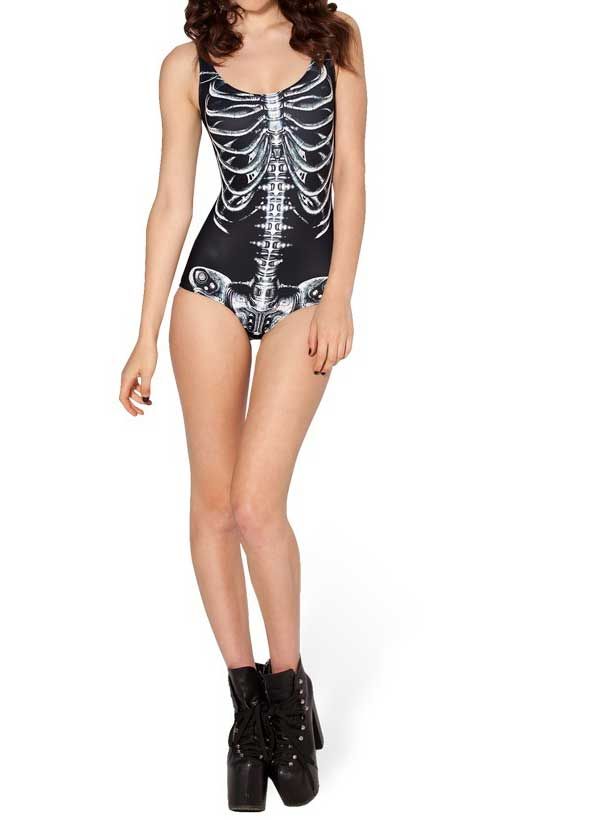 Wholesale-Free Shipping Women Swimsuits Skeleton Printed Swimwear 2015 New Women Bathing Suit S M L Moda Praia Feminina