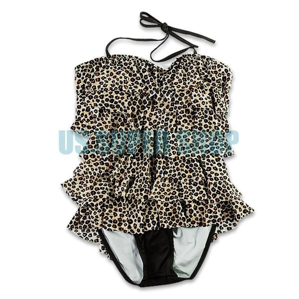 Wholesale-Womens Leopard Backless Tankini Surfing Swimsuit Swim Suit Wear Swimdress EQ5777