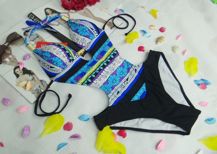 Wholesale-Triangle Style One Piece Swimsuit Monokinis Push Up Halter Swimwear Colorful Bathing Suit Free Shipping 1445
