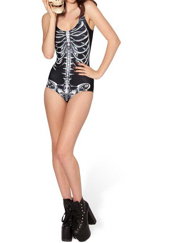 Wholesale-Free Shipping Women Swimsuits Skeleton Printed Swimwear 2015 New Women Bathing Suit S M L Moda Praia Feminina