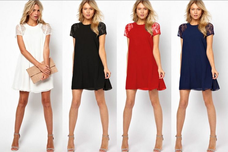 Wholesale-Autumn new fashion women short sleeve white back chiffon sexy casual lace dress Women Dress Plus size S-XXL dresses J2265