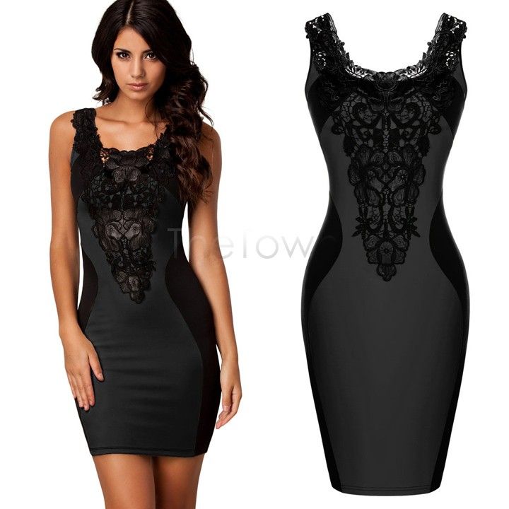 Wholesale-Bandage Dress 2016 New Arrival Women Elegant Embroidery Bodycon Dresses sexy Patchwork Autumn Casual Dress 31