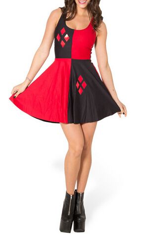 Wholesale-EAST KNITTING Fashion BL-518 2015 Women Casual Digital Print Pleated Dress HARLEY QUINN Reversible Skater Dress Plus Size