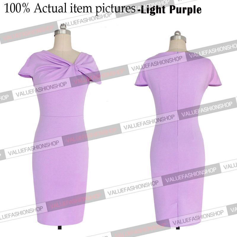 Wholesale-New 2015 Womens Celebrity Elegant Vintage Pinup Bow Ruch Tunic Business Casual Cocktail Party Business Bodycon Dress