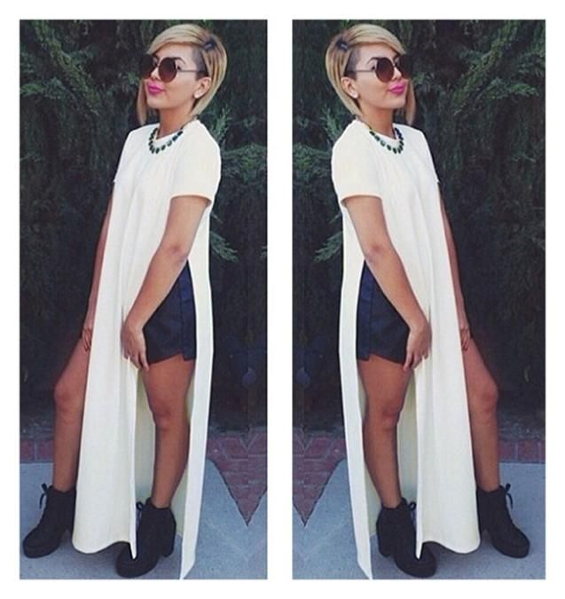 Wholesale-Celebrity Sexy Women Dresses High Side Splits Maxi Long Tee Dress Vestidos De Fiesta Casual Clubwear Bandage White/Black