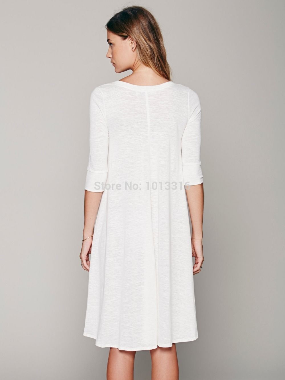 Wholesale-free shipping women casual dress Inequality Half Sleeve V neck Knitwear cotton bohemian style people Fashion dress