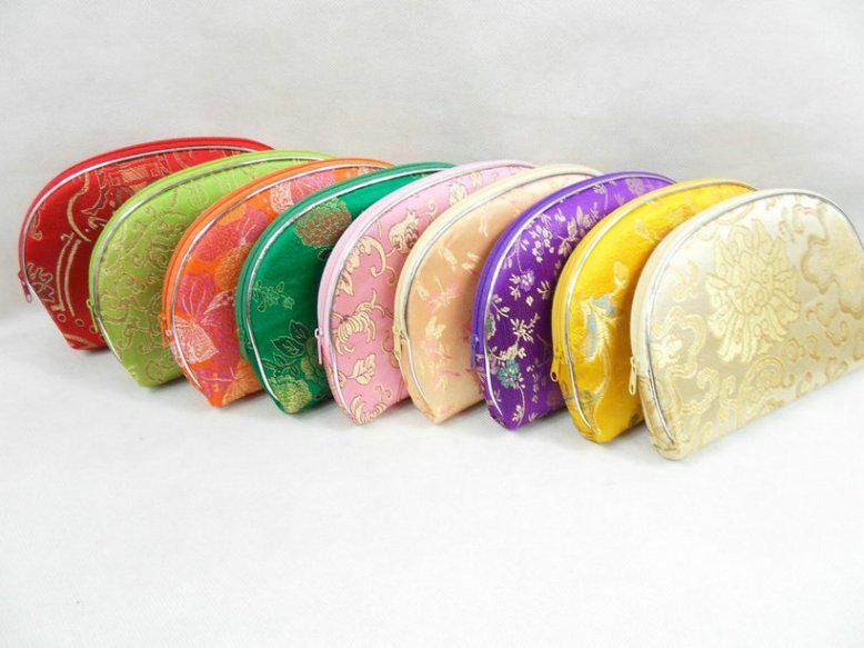 50set Light Portable Silk brocade Bag 5 size Set Zipper Coin Purse Travel Jewelry Makeup Tools Storage Bags Gift Packaging Pouch Phone Wallet