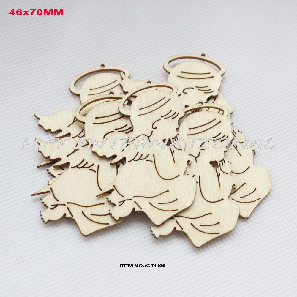 Wholesale Set Of 80 Unfinished Natural Wooden Pray Angel Ornaments / Christmas Tree Decoration