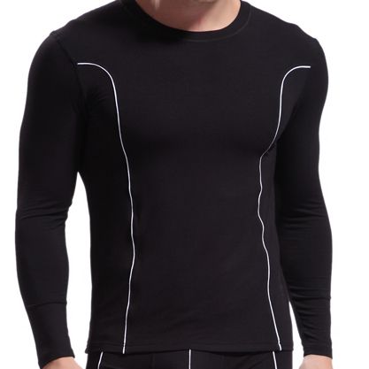 Wholesale- Mens Long Johns Soft Bamboo Fiber Top Undershirt Heated Tight Slim O-Neck Sport Long Sleeve Clothing Quick Dry Underwear