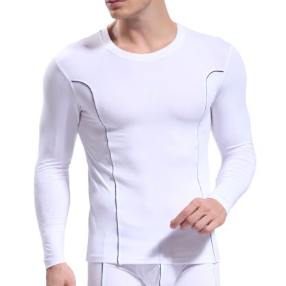 Wholesale- Mens Long Johns Soft Bamboo Fiber Top Undershirt Heated Tight Slim O-Neck Sport Long Sleeve Clothing Quick Dry Underwear