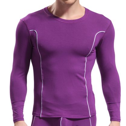 Wholesale- Mens Long Johns Soft Bamboo Fiber Top Undershirt Heated Tight Slim O-Neck Sport Long Sleeve Clothing Quick Dry Underwear