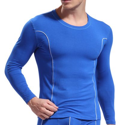 Wholesale- Mens Long Johns Soft Bamboo Fiber Top Undershirt Heated Tight Slim O-Neck Sport Long Sleeve Clothing Quick Dry Underwear