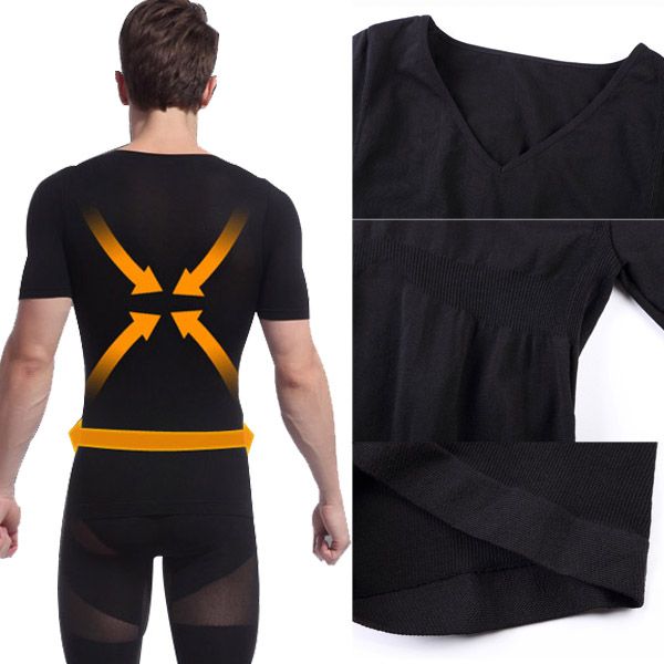 Wholesale-Hot Selling Black Mens Shapewear Body Shaper Compression Shirt Tight Short Sleeve T-Shirt Shapewear