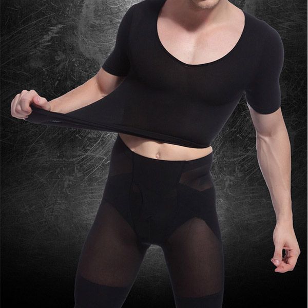 Wholesale-Hot Selling Black Mens Shapewear Body Shaper Compression Shirt Tight Short Sleeve T-Shirt Shapewear