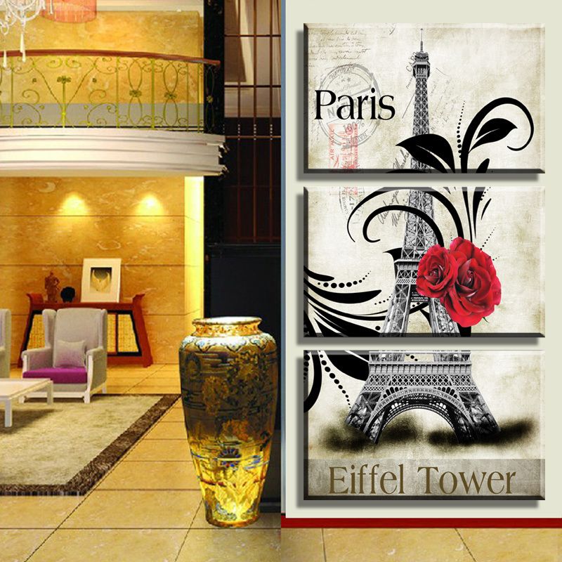 Wholesale-2015 New oil style Painted Cheap Wall Painting pictures paris Eiffel Tower Home Decoration Abstract Landscape On Canvas Unframed