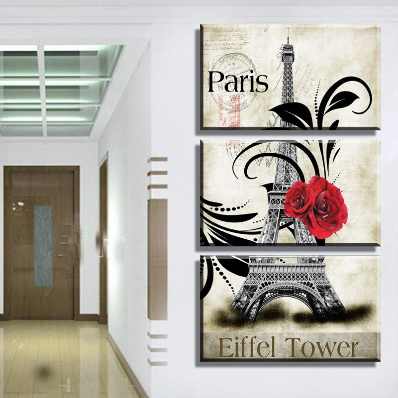 Wholesale-2015 New oil style Painted Cheap Wall Painting pictures paris Eiffel Tower Home Decoration Abstract Landscape On Canvas Unframed
