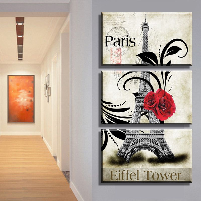 Wholesale-2015 New oil style Painted Cheap Wall Painting pictures paris Eiffel Tower Home Decoration Abstract Landscape On Canvas Unframed
