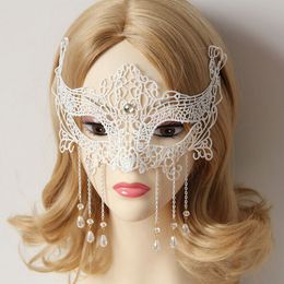 Wholesale-Trendy Halloween Masks for Adults,Ghost Dance Crystal White Lace Masquerade Masks for Women Men,Costume Ball Party Marks Woman