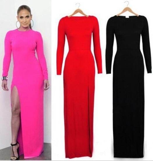 

Wholesale-CLOTHES LQ4548 latest Summer 2015 o neck novelty party dress Fashion Women Sexy Long Dress High Slit Maxi Dresses plus size, Red