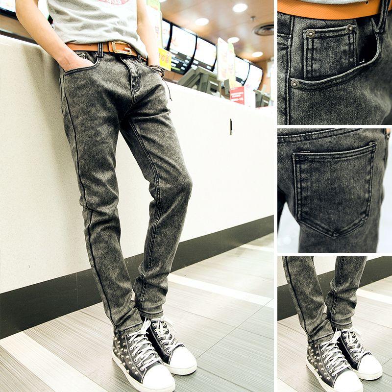 Wholesale-new men jeans snow washed skinny jeans men Slim feet designer casual denim pants