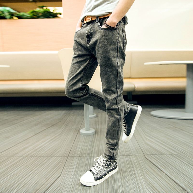 Wholesale-new men jeans snow washed skinny jeans men Slim feet designer casual denim pants