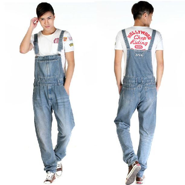 Wholesale-Men Overalls plus size Denim Fabric Bib Jeans New Fashion huge Fashion pocket jumpsuits Male