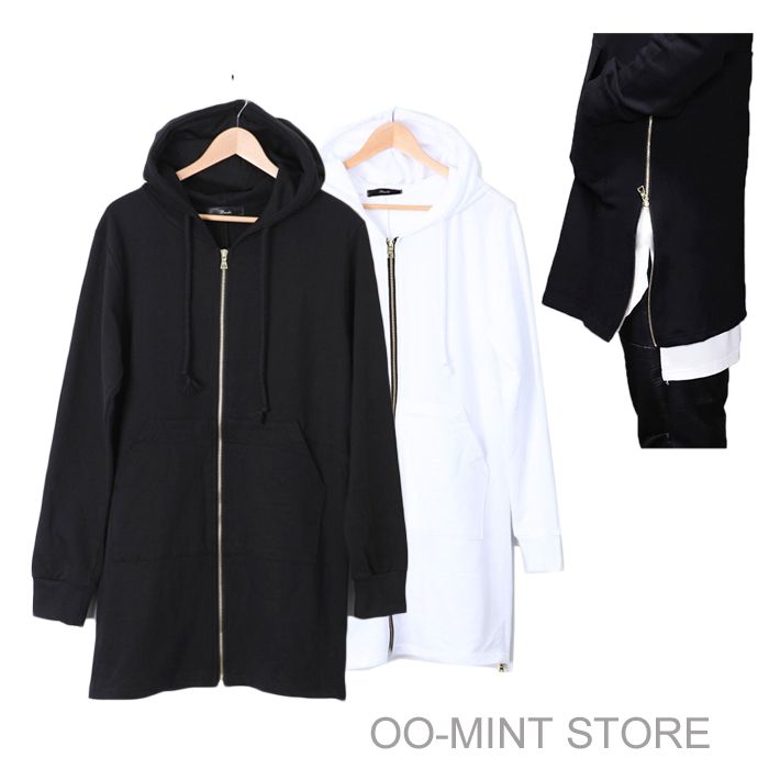 Wholesale-Long Black/White Side Zipper Man Hiphop Hip Hop Sweatshirt Hoodies Fashion Streetwear Men Women Swag Clothes Clothing Pyrex