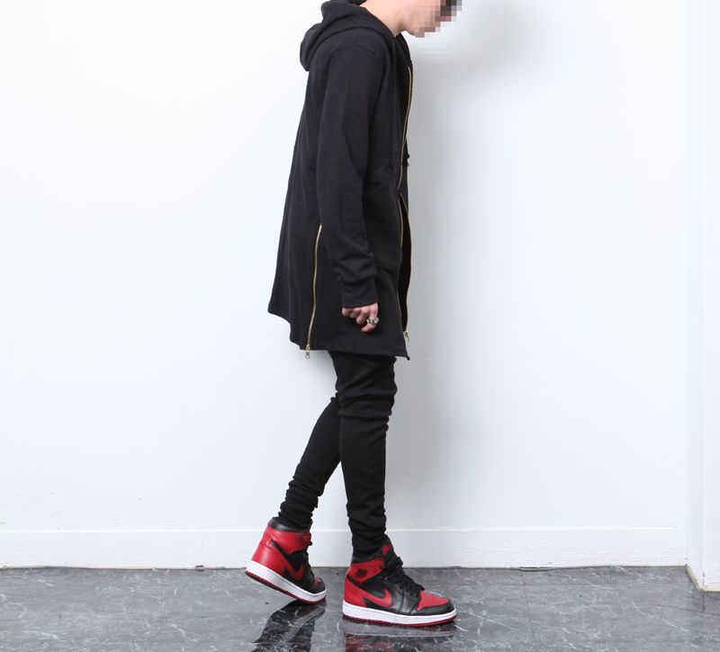 Wholesale-Long Black/White Side Zipper Man Hiphop Hip Hop Sweatshirt Hoodies Fashion Streetwear Men Women Swag Clothes Clothing Pyrex
