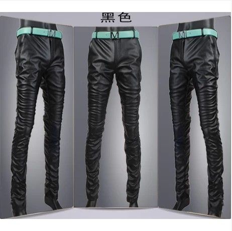 Wholesale-Hot Streetwear Pu Leather Mens Pants Full Length Hi-fashion Casual Men and Women Pants Black,Red Free Shipping