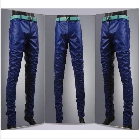 Wholesale-Hot Streetwear Pu Leather Mens Pants Full Length Hi-fashion Casual Men and Women Pants Black,Red Free Shipping
