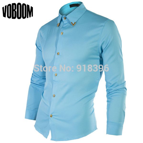 Wholesale-New Brand Metal Collar Of A Button Cotton Mens Casual Social Slim Fit Long Sleeve Shirt Men For High Quality Shirt M-XXL