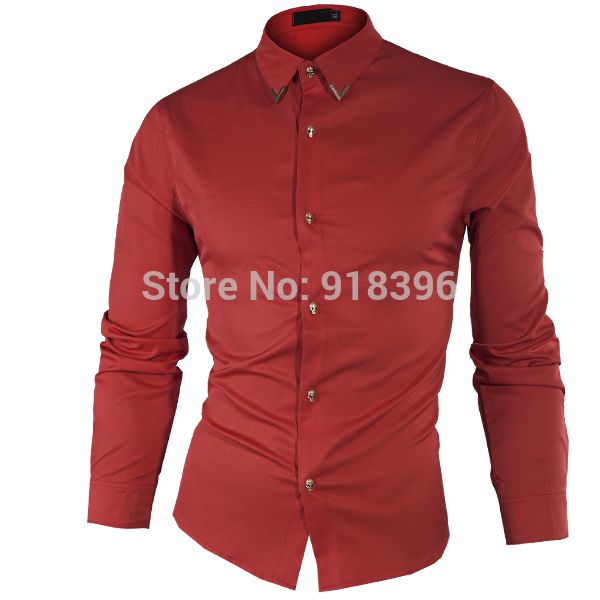 Wholesale-New Brand Metal Collar Of A Button Cotton Mens Casual Social Slim Fit Long Sleeve Shirt Men For High Quality Shirt M-XXL